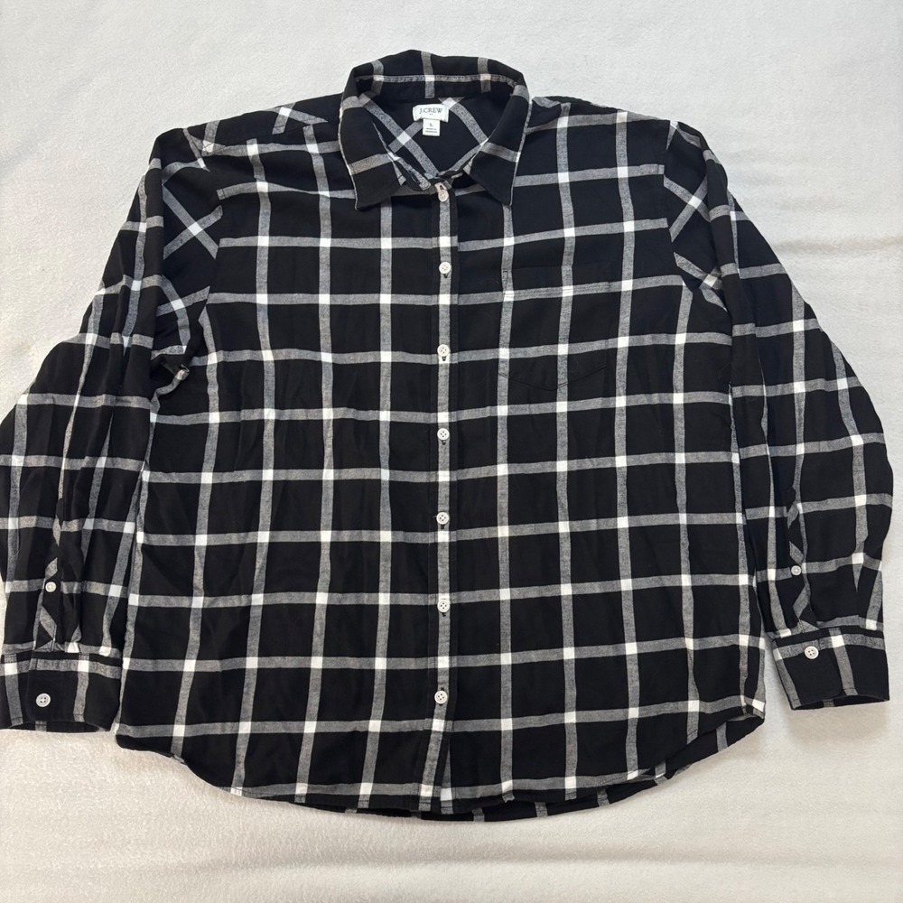 J.Crew Womens Black White Windowpane Plaid Cotton Button Down Shirt Large
